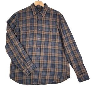 CC Filson Shirt Mens Medium Brown Blue Plaid Flannel Button Up *Read